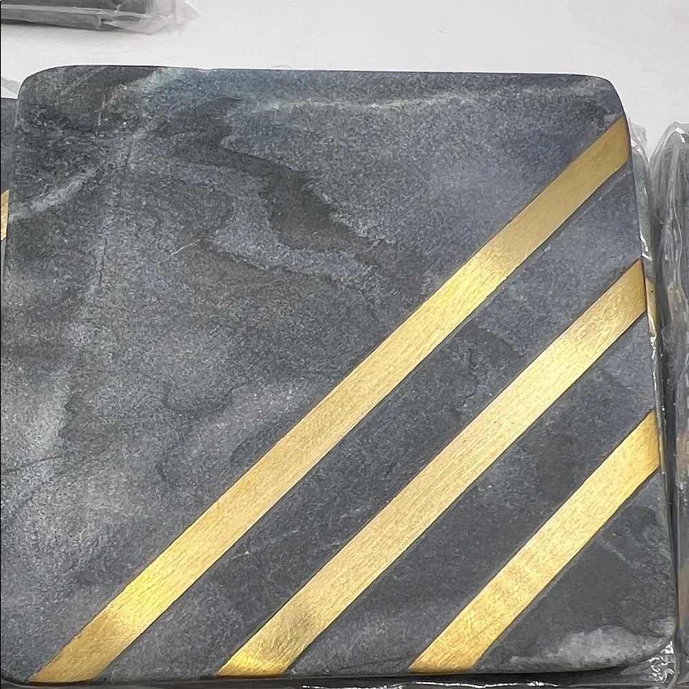 Gray and Gold Marble Coasters Set